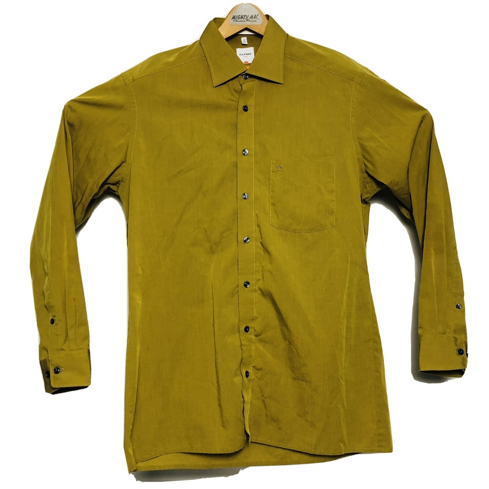 OLYMP LUXOR Mens Mustard Green L/S Ctn Btn Down w/ Pocket Size 16/41